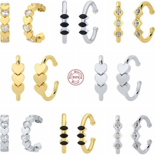 Aide 925 Sterling Silver Diamond Heart Cartilage Ear Cuffs Luxury No Piercing Clip Earrings Jewelry Valentines gift for her