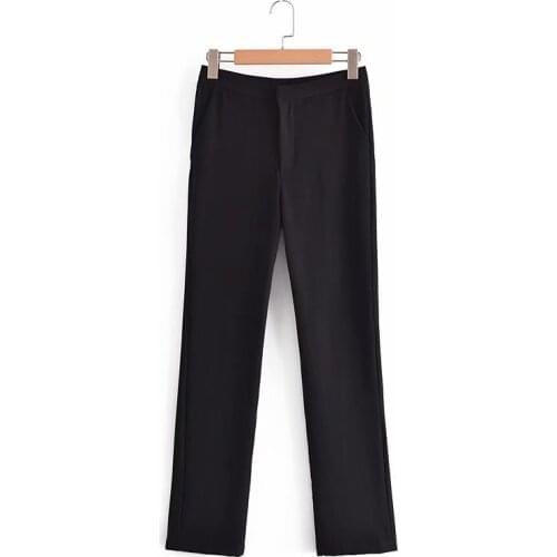 TRAF Women 2021 Fashion High Waist Solid Color Trousers Retro Loose Slim Straight Trousers Streetwear