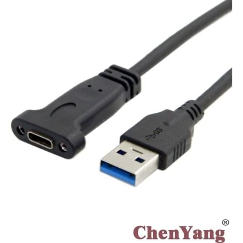 Chenyang USB 3.0 A Male to USB-C USB 3.1 Type C Female Data Cable 20cm with Panel Mount Screw Hole