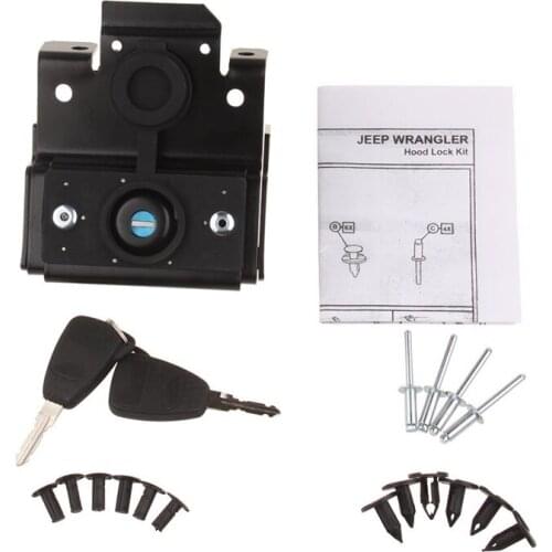For Jeep Wrangler JK 07-18 Grille Hood Lock Kit Front Engine Compartment Hood Cover Anti-Theft Assembly locking Hood Catch