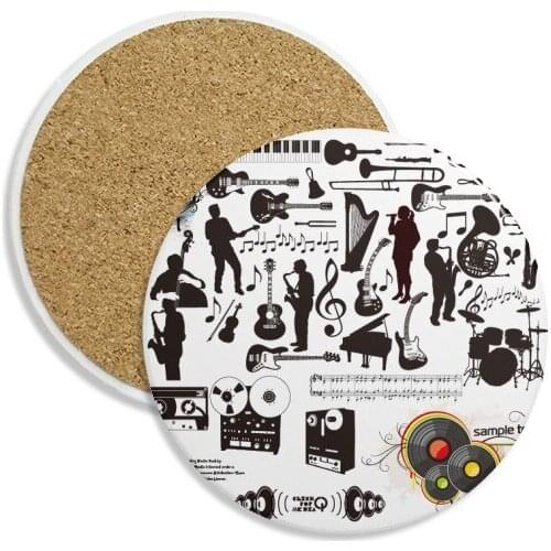 Rock Music Festival Crazy Pattern Ceramic Coaster Cup Mug Holder Absorbent Stone for Drinks 2pcs Gift