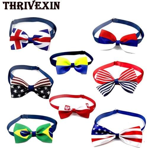 National Flag Style New Dog Bow Tie - Handmade Dog or Cat Handcrafted Bow Tie Including Collar Adjustable Neck Strap Cat Dog