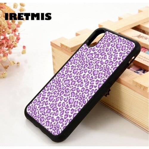 Iretmis 5 5S SE 6 6S TPU Silicone Rubber Phone Case Cover for iPhone 7 8 Plus X Xs 11 12 MINI Pro Max XR Purple Cheetah