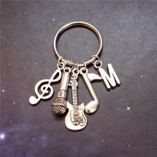 Microphone Keyring, Music Keychain Gift, Initial Charm, Name Keyring, Music Note Charm, Guiter Keychain, Creative Keychain