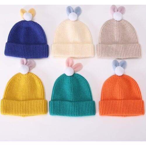 Cute Rabbit Ear Baby Hat Winter Warm Plush Knitted Ear Warmer Children Hat Bonnet Boys Girls Cap Beanie Christmas Hats