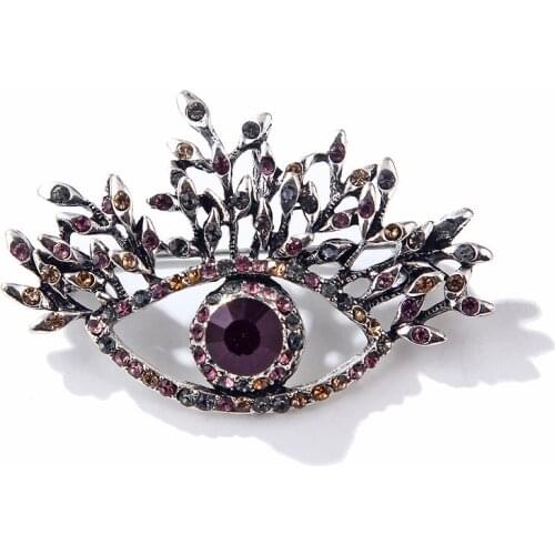 Morkopela Wholesale Crystal Rhinestone Eye Brooches Pins Women Alloy Beauty Lucky Eye Flower Weddings Brooch Pins Holiday Gifts