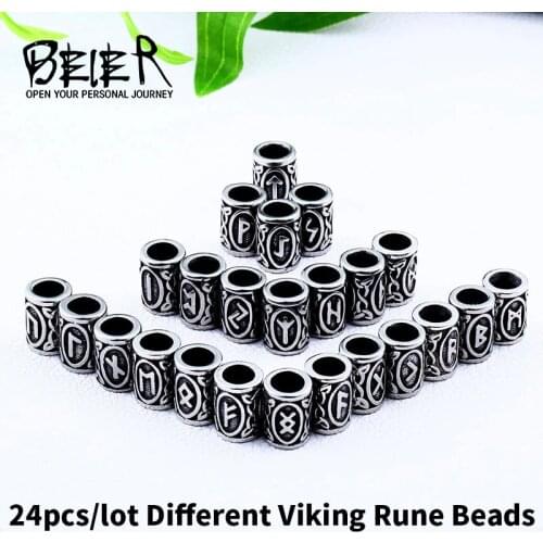 Beier 316L stainless steel viking odins 24PCS/Lot (Full Set-1pc/style*24) Viking Runes Beads for men necklace pendant Jewelry