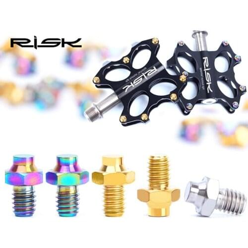 RISK 8pcs/set M4*5mm Titanium Alloy Fixed Bolts for Bicycle Pedal MTB Mountain Road Bike Anti-Slip Screws Cycling Foot Pegs Bolt