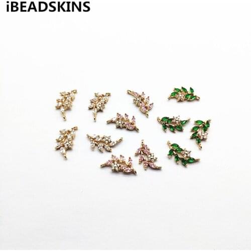 New arrival! 18x9mm 50pcs Zircon/ Copper Leaves shape Connectors for Earrings Making Earrings parts hand Made Jewelry DIY