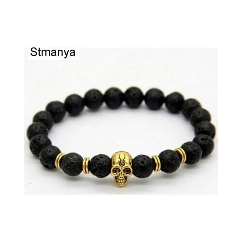 New Skull Buddha bracelet Fashion energy volcano stone bracelet Yoga Jewelry Party Gift B1150