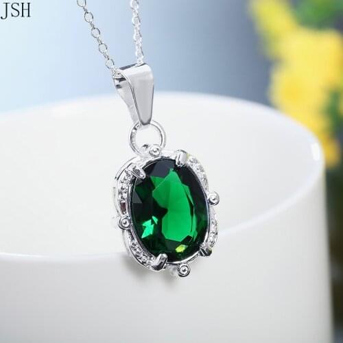Charms wedding Green crystal silver color for women necklace jewelry silver jewelry fashion cute pendant necklace LN017