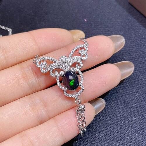 Natural Black Opal Necklace, Rare Gems, Beautiful Firecolours, 925 Pure Silver Hot Selling