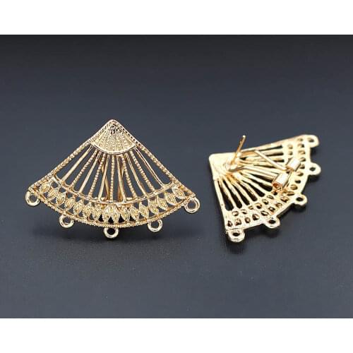 Clip Earrings Post with 5 Loops Hangers Metal Hollow Filigree Fan Shape Stud Earrings Making DIY Findings 27x39mm 10 Pairs