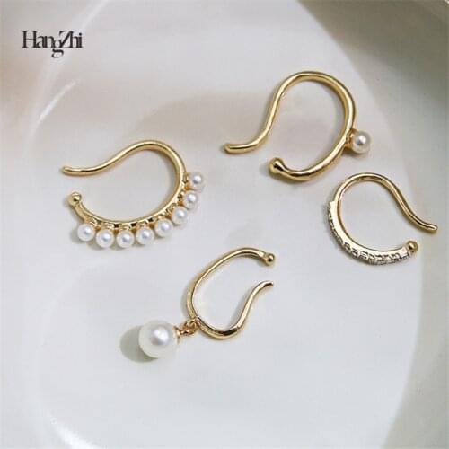 HangZhi 2020 New Korean Vintage Simple No Piercing Geometric Irregular Pearl Ear Bone Clip Earrings for Women Party Hot Jewelry