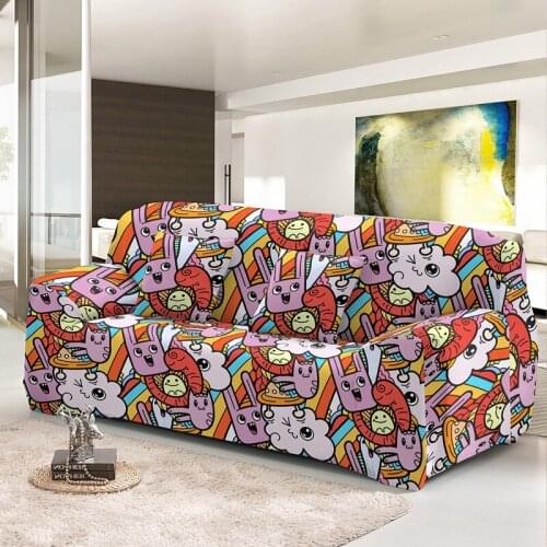 Cartoon Love Seat Sofa Cover Non Slip Stretch Combination Slipcovers Sectional Elastic Couch Covers For Living Room Decor