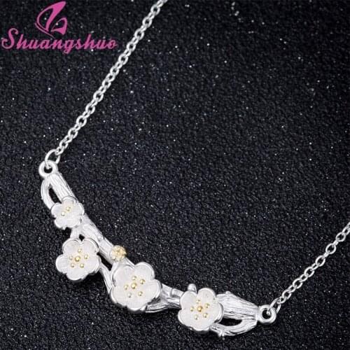 Shuangshuo Boho Cherry Blossom Branch Necklaces & Pendants Flower Choker Necklace for Women Long Chain Necklace Chocker colar