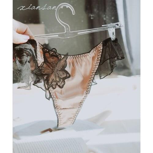 SP&CITY France Flower Embroidered Mesh Panties Sexy Thong Womens Lingerie Transparent Lace Underwear Ruffle Seamless Briefs