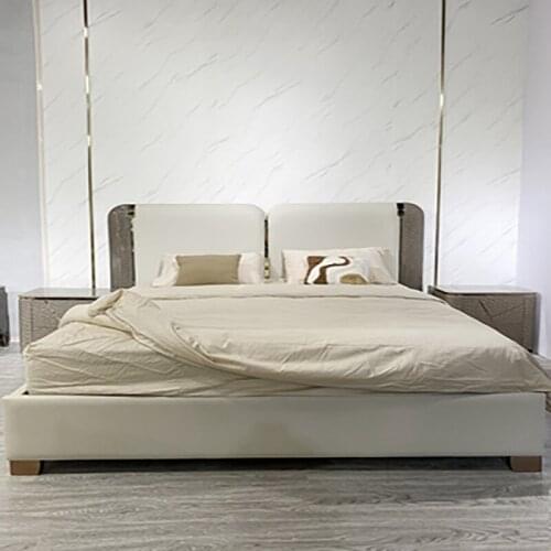 Italian style light luxury master bed post-modern new leather double bed model room villa suite furniture whole house