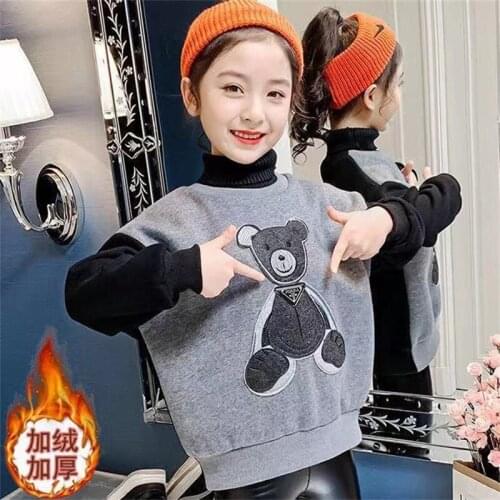 Girls' Hoodies Sweatshirts Kids Underwear 2021 Ruffle Plus Velvet Thicken Winter Autumn Jacket Cotton Outdoor Childrens Clothin