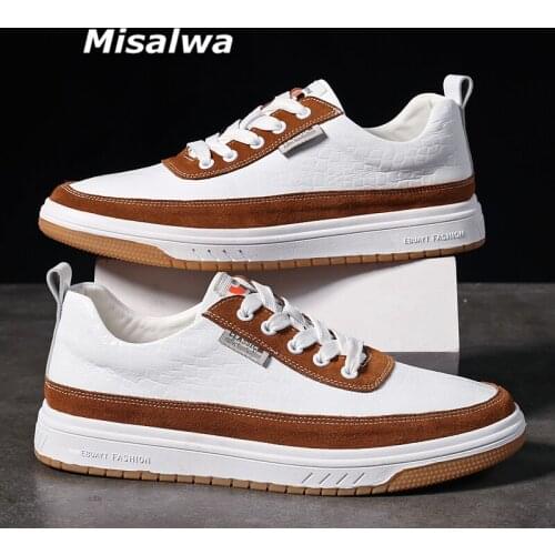 Misalwa High Top Men Genuine Leather Shoes Black White Leather Young Men Sneaker Tide Menswear School Team Skate Shoes