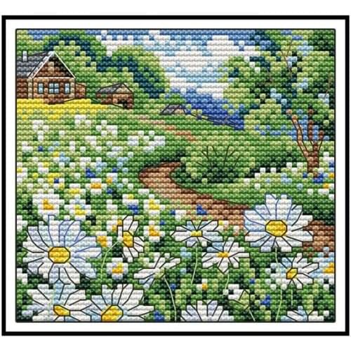 Daisy Cross Stitch Flowers Patterns DIY Handmade Needlework 14CT 11CT Printed on Canvas Cross Embroidery Kits Home Decoration