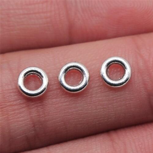 WYSIWYG 50pcs 6x6mm Small Circle Connector Charms Beads For Jewelry Making Antique Silver Color Jewelry Accessories