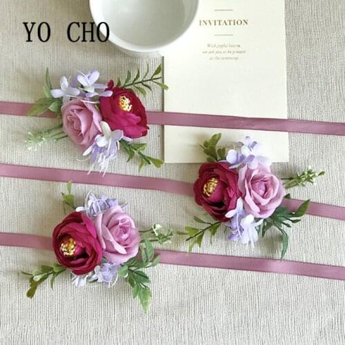 YO CHO Women Brooch Flower Corsage Pin Boutonniere Buttonhole Men Wedding Bracelet Bridesmaid Wedding Buttonhole Witness Corsage
