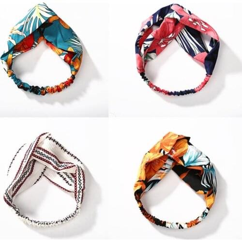 White Orange Pink Blue Cross Cloth Turban Flower Leaf Headband Headwear Hairbands Hair Accessories for Women