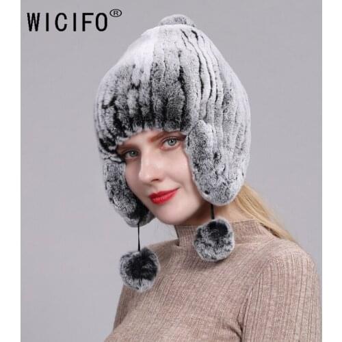 Womens hat winter warm rabbit fur hats with pearls fashion striped unique design natural fur bomber hats female ball caps