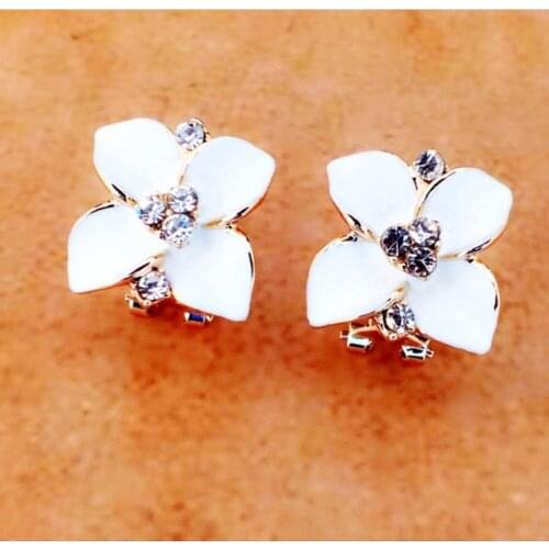 New Elegant roray blue pink flower ladys gold rhinestone stud earrings Pierced Earrings for women free shipping