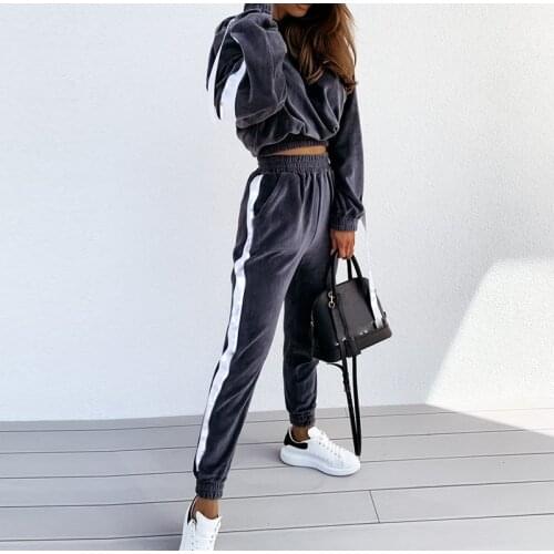 Womens velvet tracksuit solid hooded long sleeve sweatshirt jogger trouser set casual streetwear 2021 autumn winter women suits