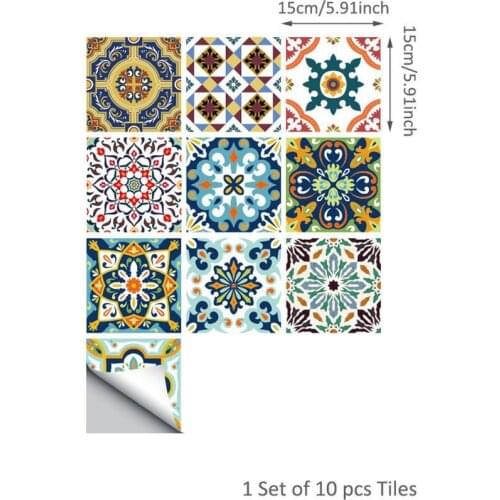 10PCS 15 * 15cm / 20 * 20cm Moroccan Tile PVC Waterproof Self-adhesive Wallpaper Furniture Bathroom DIY Arabic Tile Stickers