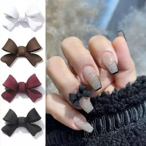 20Pcs Frosted Bowknots 3D Nail Art Decoration Four Color Lovely Resin Bow Nail Ornament Charms Girls Manicure Design Accessories