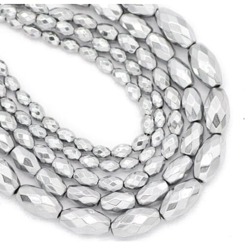 3x5/4x6/5x8/6x12MM Silvers Faceted Rice Grains Oval Hematite Natural Stone Spacers Loose Beads For Jewelry Making Diy Bracelets