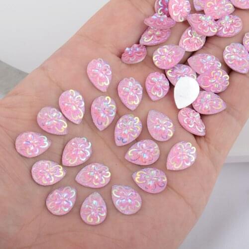 BOLIAO 40Pcs 10*14mm ( 0.39*0.55in ) Drop Shape Flower Glue Resin Pink Flatback Home Holiday/Clothes Decoration DIY No Hole