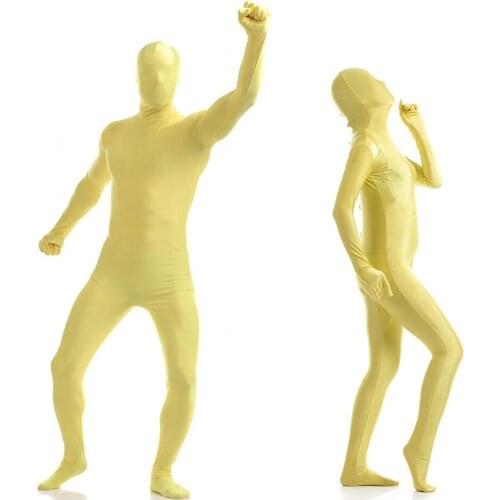 Free shipping Adult Full Body Spandex Lycra Zentai Suit Yellow Tight Suits Pure Color Halloween Party Unitard can be tailor-made