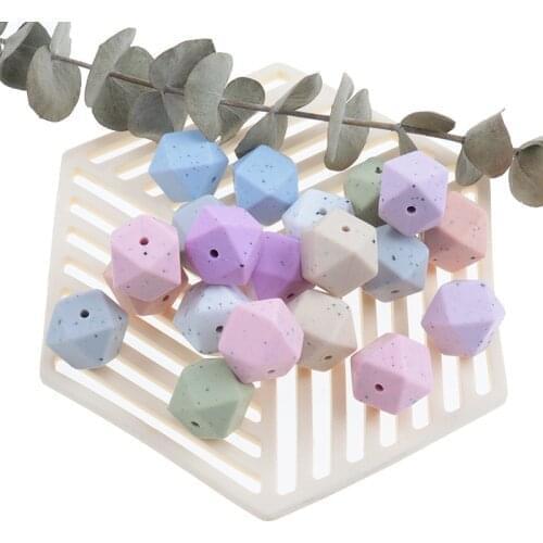 50pc Speckled Silicone Hexagon Beads 17mm Baby Teething Beads Pacifier Chain Accessories Baby Teether Bead BPA Free Baby Goods