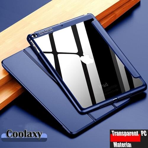 PU Leather Cover For iPad Air 2 Air 1Case PC Material Transparent back Trifold Stand Sleep Smart Case For IPad 2018 2017 9.7
