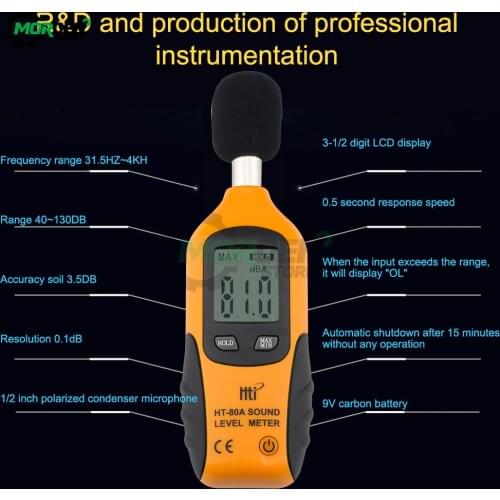 HT-80A Noise Meter Decibel Meter Digital Sound Meter 30 – 130 dB Audio Noise Measure Device Tool Accessories