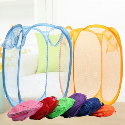 Home Pop Up Bathroom Laundry Basket Foldable Laundry Hamper Mesh Bin Bag Clothes Toy Storage Basket Organizer For College Dorm