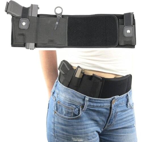 Right/Left Hand 2 in 1 Combo Tactical Abdominal Band Belly Pistol Gun Holster for Glock 17 19 22 Series Revolver Most Handguns