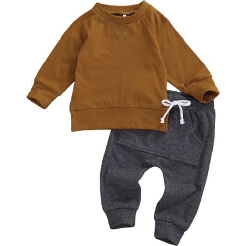 Toddler Baby Boy Clothes Sets Sweatshirts Long Sleeve Pullover Tops Big Pocket Stripe Pants Spring Autumn Casual Outfits