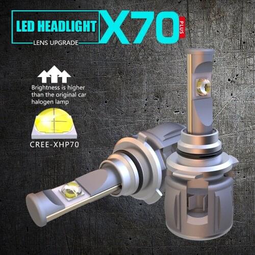 1 Set 9005 HB3 60W 7800LM X70 LED Headlight Kit Front Lens Lamps Bulbs XHP-70 4SMD Chips Turbo Fan White 6000K Fog 120W 15600lm