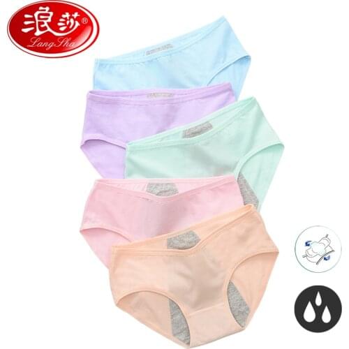 LANGSHA 5Pcs/set Women Physiological Briefs Leakproof Menstrual Period Widen Underwear Health Soft Cotton Seamless Women Panties