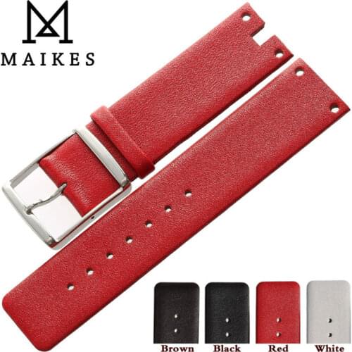 MAIKES Hot Sales Watchband Stainless Steel Buckle Red Thin Genuine Leather Watch Strap Band Bracelet For CK Calvin Klein K94231
