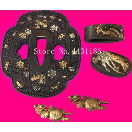 Handmade Sword Tsuba Set Japanese Samurai Katana Guard Fuchi Kashira Copper Material Metal DIY Fitting