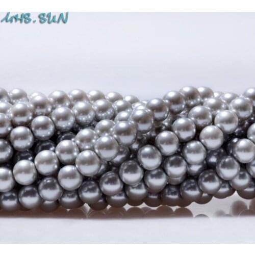 MHS.SUN 3MM-16MM Fake Pearl Silver Gray Color Round Glass Imitation Pearls Loose Spacer Beads For Jewelry Hand Craft Making