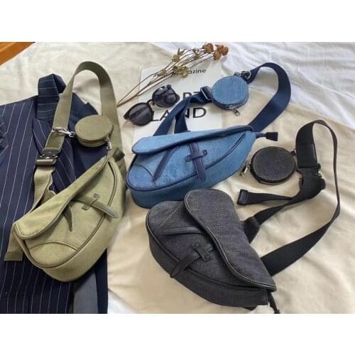 Fashionable leisure European and American men and women bags personality denim saddle bag chest bag cross-body bag wallet