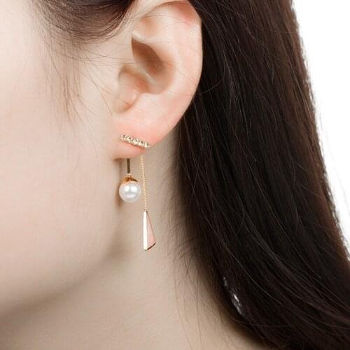 WANGAIYAO fashion word zircon artificial pearl triangle earrings oil painting geometric shape back hanging earrings earrings