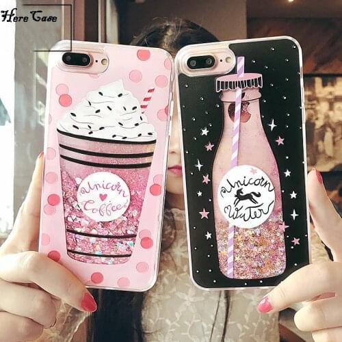 Fashion Cute Drink Bottle Ice Cream Glitter Star Dynamic Liquid Quicksand Phone Case For iPhone 5 5S 5SE 6 6S 7 8 Plus X Cases